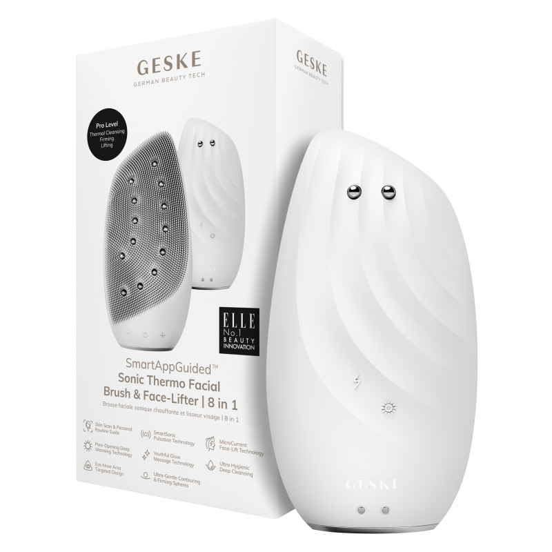 Очищувальна щітка для обличчя GESKE Sonic Thermo Facial Brush&Face-Lifter 8 в 1 white