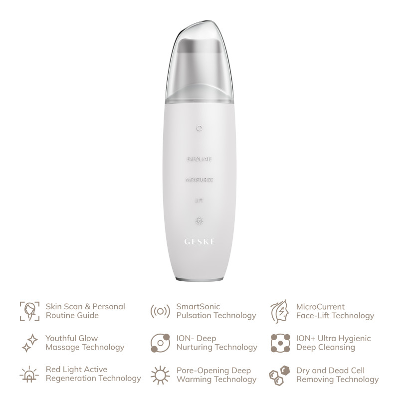Мікрострумовий скрабер для шкіри та усунення чорних точок GESKE MicroCurrent Skin Scrubber&Blackhead Remover 9 в 1 white