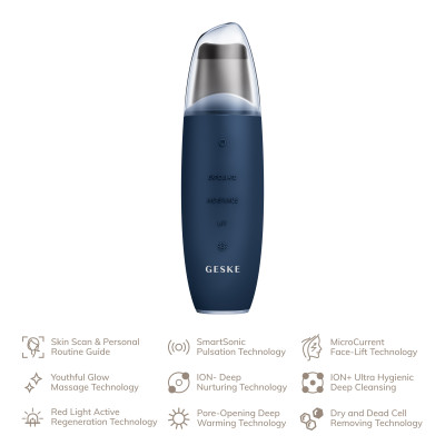 Мікрострумовий скрабер для шкіри та усунення чорних точок GESKE MicroCurrent Skin Scrubber&Blackhead Remover 9 в 1 midnight