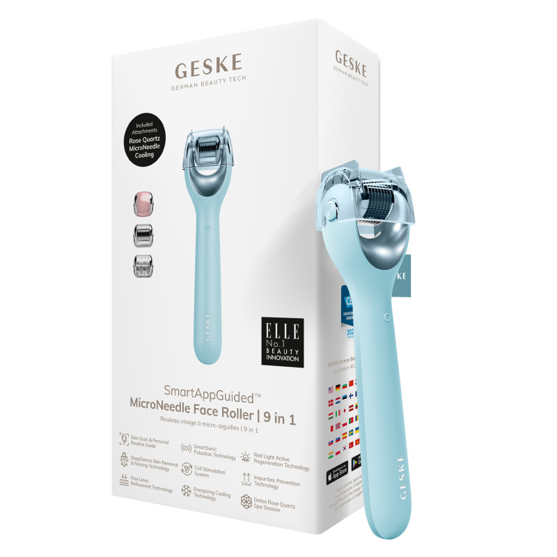 Електронний ролер для обличчя з мікроголками GESKE MicroNeedle Face Roller 9 в 1 turquoise