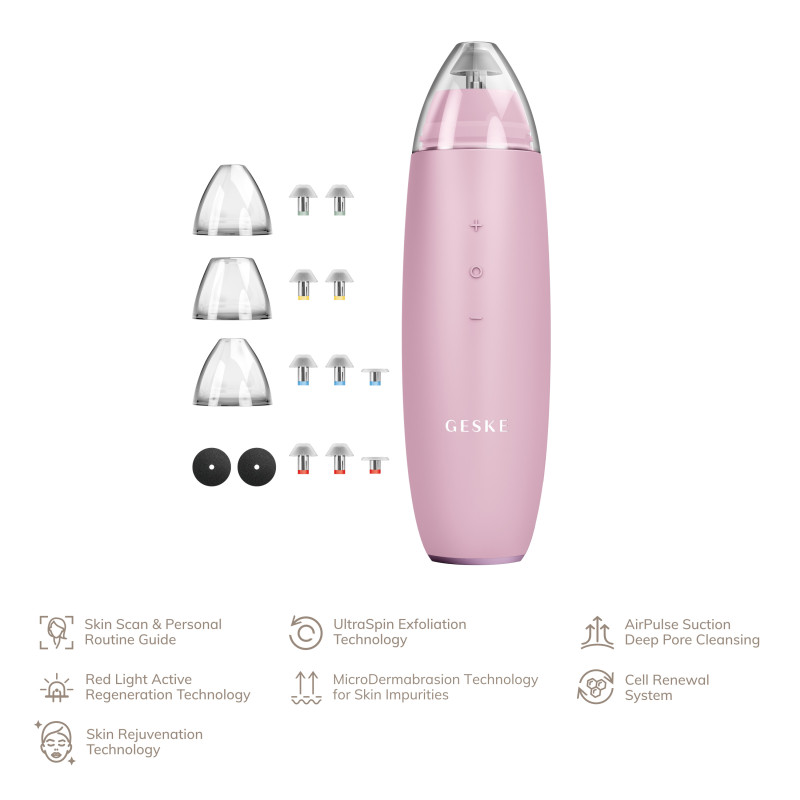 Мікродермабразійний пристрій для видалення чорних цяток GESKE MicroDermabrasion Blackhead Remover 7 в 1 pink