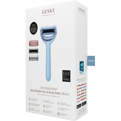 Ролер для голкової мезотерапії обличчя та тіла GESKE MicroNeedle Face&Body Roller 9 в 1 aquamarine