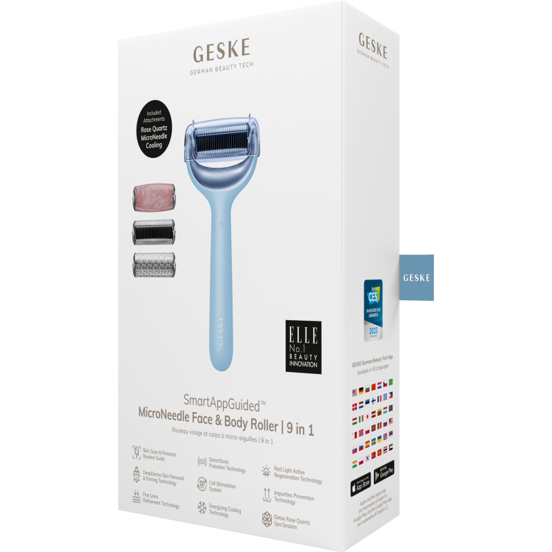 Ролер для голкової мезотерапії обличчя та тіла GESKE MicroNeedle Face&Body Roller 9 в 1 aquamarine