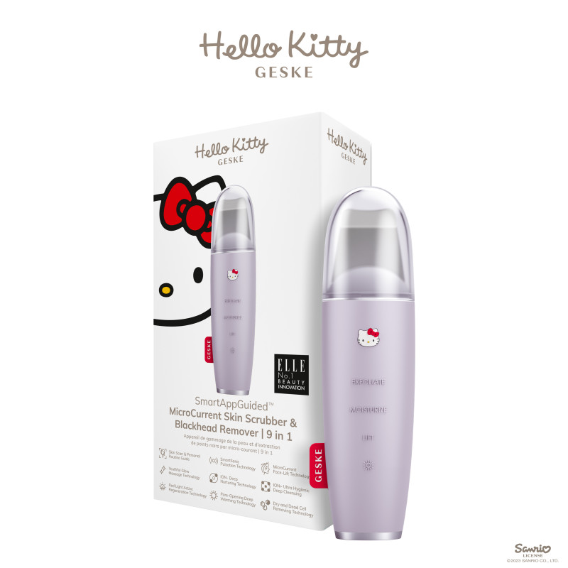 Мікрострумовий скрабер для шкіри і усунення чорних точок GESKE MicroCurrent Skin Scrubber&Blackhead Remover 9 в 1 Hello Kitty purple