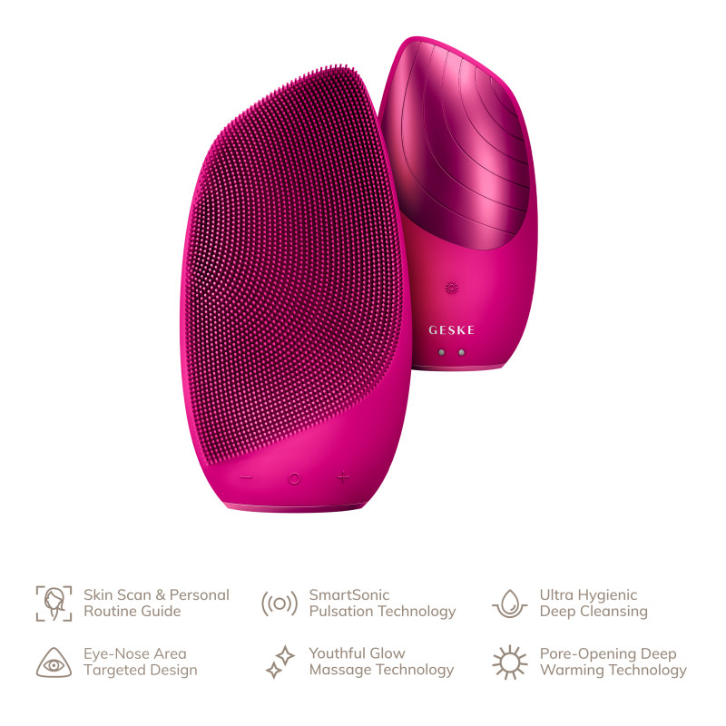 Електронна звукова термощітка для обличчя GESKE Sonic Thermo Facial Brush 6 в 1 magenta