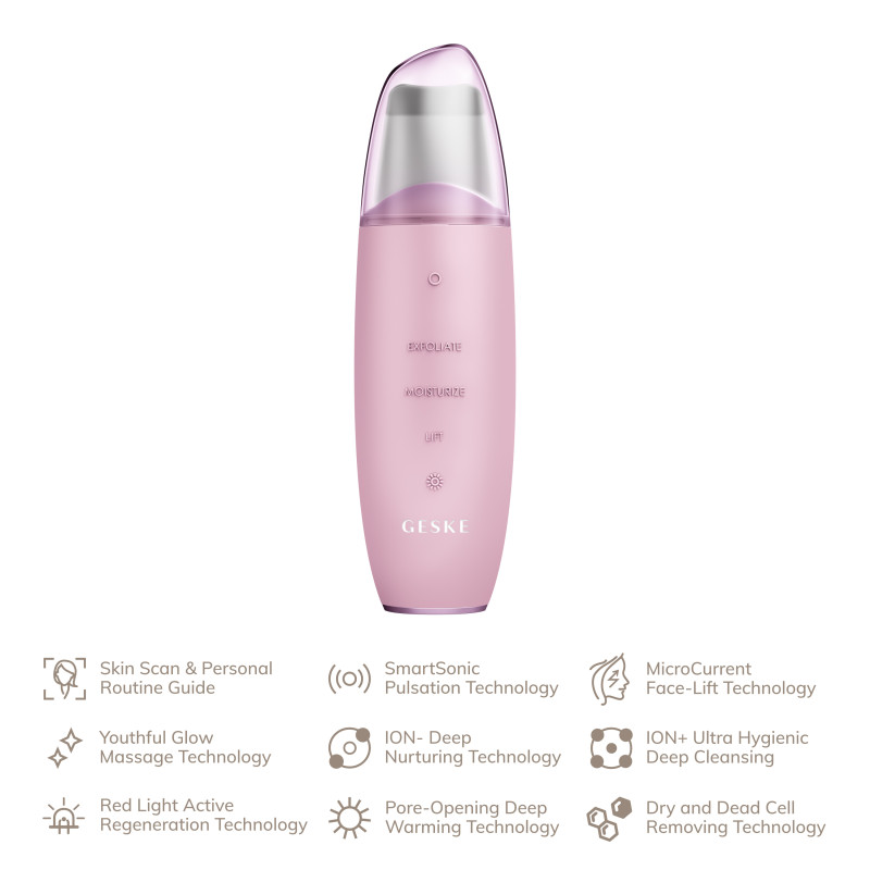 Мікрострумовий скрабер для шкіри та усунення чорних точок GESKE MicroCurrent Skin Scrubber&Blackhead Remover pink