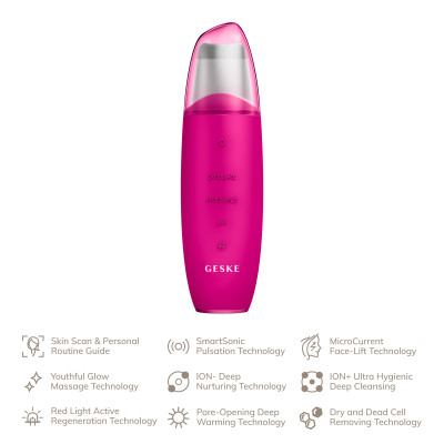Мікрострумовий скрабер для шкіри та усунення чорних точок GESKE MicroCurrent Skin Scrubber&Blackhead Remover magenta