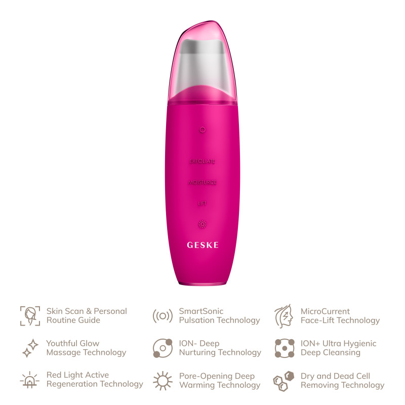 Мікрострумовий скрабер для шкіри та усунення чорних точок GESKE MicroCurrent Skin Scrubber&Blackhead Remover magenta