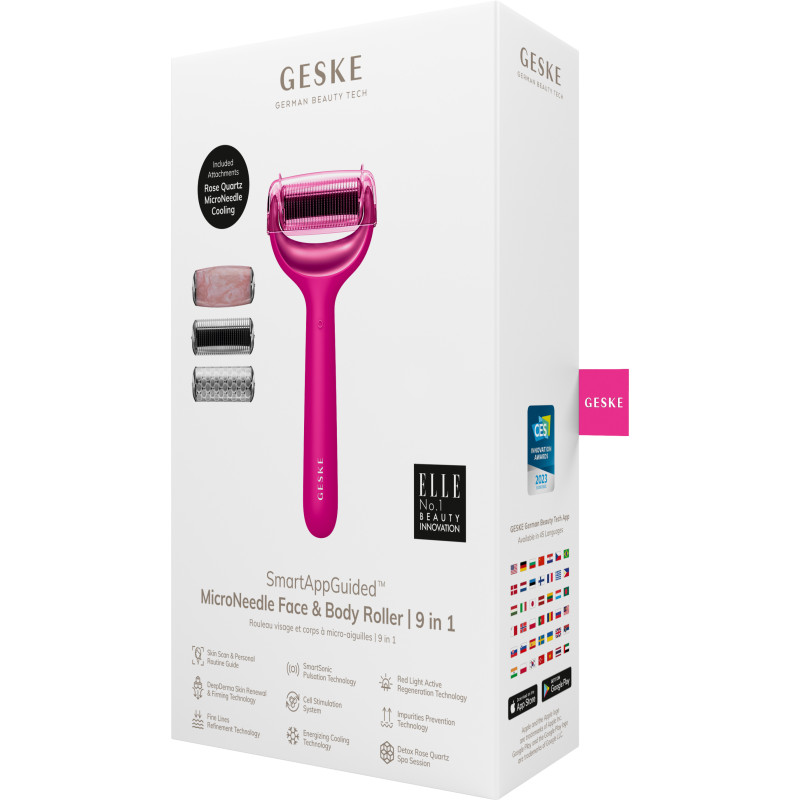 Ролер для голкової мезотерапії обличчя та тіла GESKE MicroNeedle Face&Body Roller 9 в 1 magenta