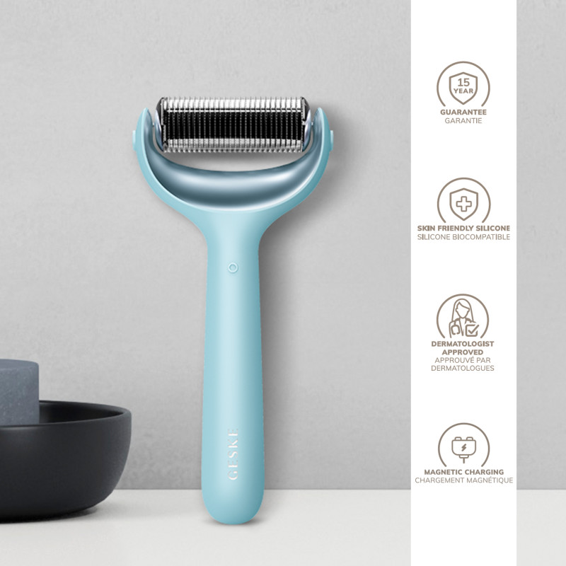 Електронний ролер для обличчя та тіла з мікроголками GESKE MicroNeedle Face&Body Roller 8 в 1 turquoise