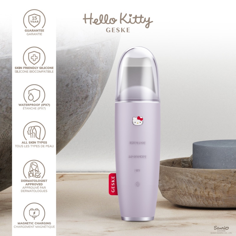 Мікрострумовий скрабер для шкіри і усунення чорних точок GESKE MicroCurrent Skin Scrubber&Blackhead Remover 9 в 1 Hello Kitty purple