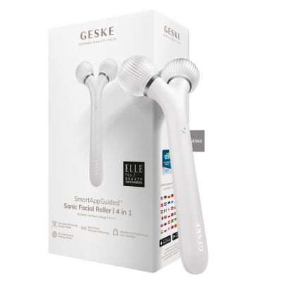 Електронний ультразвуковий ролик для обличчя GESKE Sonic Facial Roller 4 в 1 white