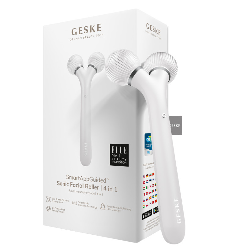 Електронний ультразвуковий ролик для обличчя GESKE Sonic Facial Roller 4 в 1 white