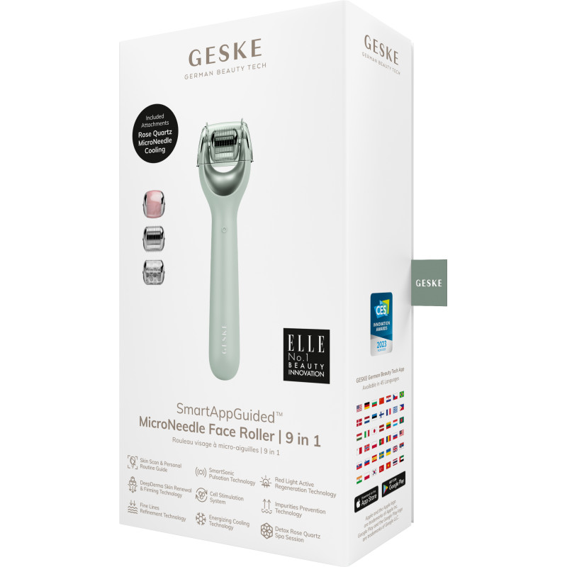 Електронний ролер для обличчя з мікроголками GESKE MicroNeedle Face Roller 9 в 1 green
