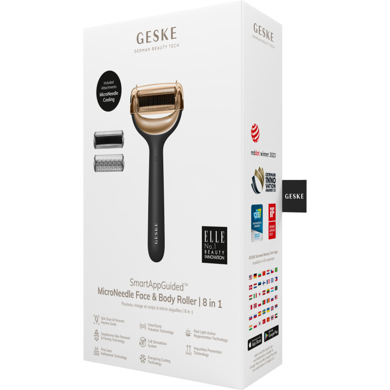 Електронний ролер для обличчя та тіла з мікроголками GESKE MicroNeedle Face&Body Roller 8 в 1 gray