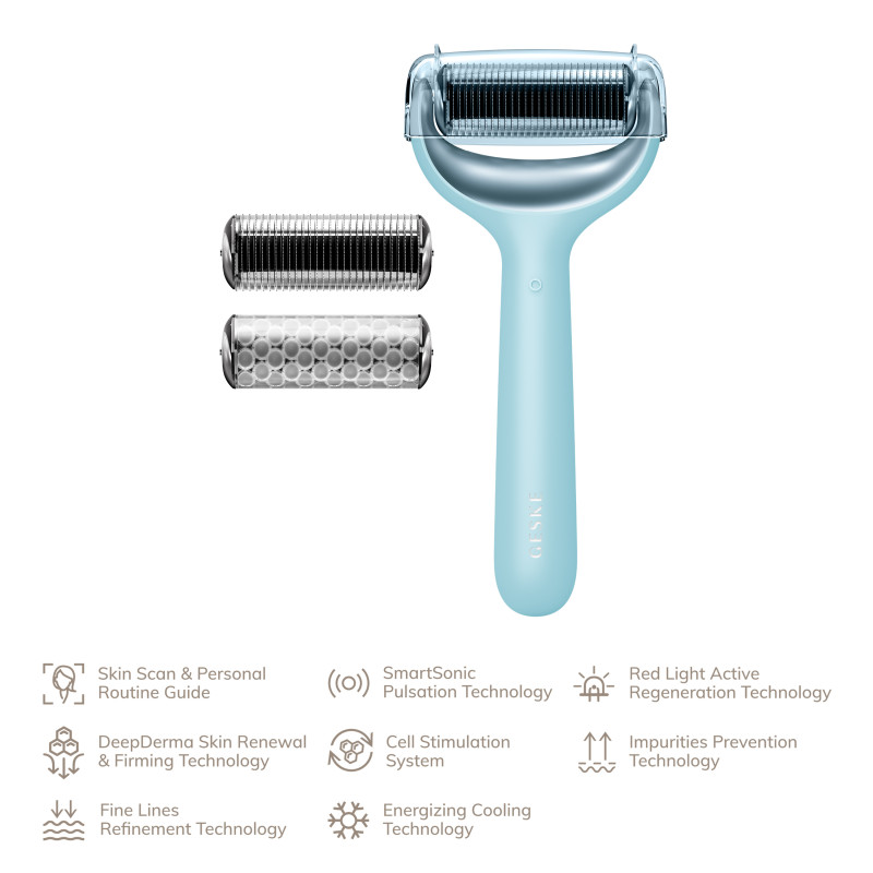 Електронний ролер для обличчя та тіла з мікроголками GESKE MicroNeedle Face&Body Roller 8 в 1 turquoise