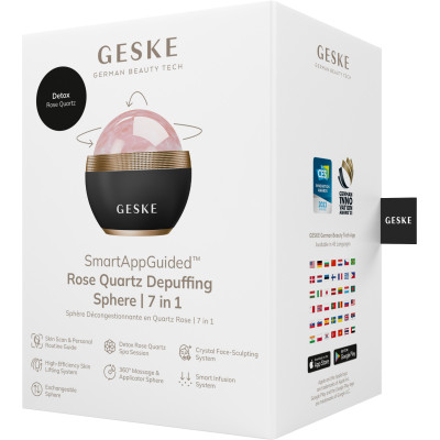 Кульковий масажер з рожевим кварцом GESKE SmartAppGuided Rose Quartz Depuffing Sphere 7in1 gray