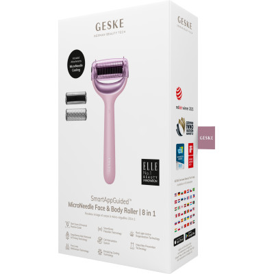 Електронний ролер для обличчя та тіла з мікроголками GESKE MicroNeedle Face&Body Roller 8 в 1 pink