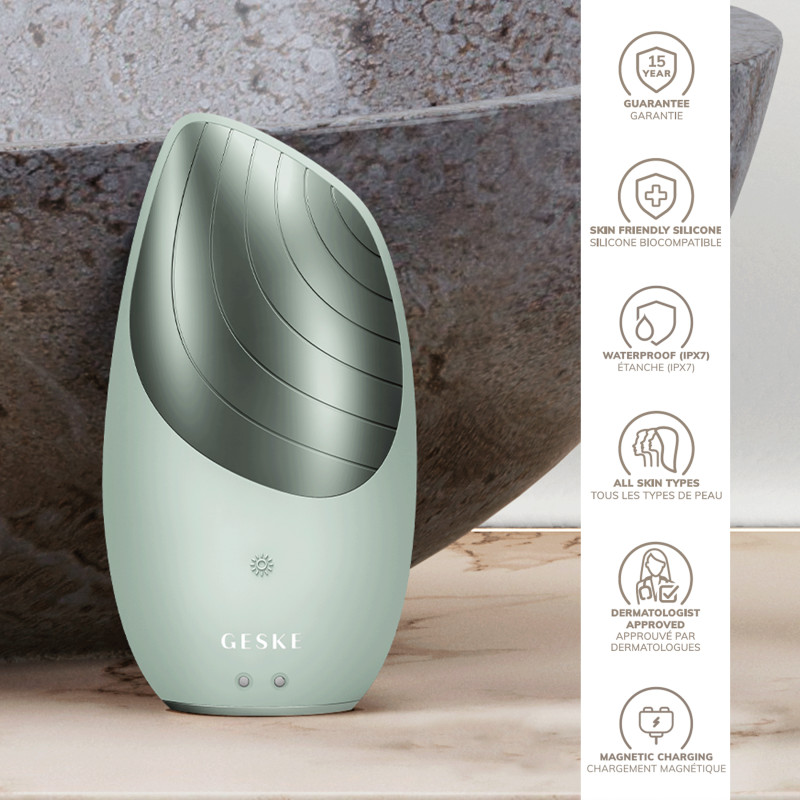 Електронна звукова термощітка для обличчя GESKE Sonic Thermo Facial Brush 6 в 1 green