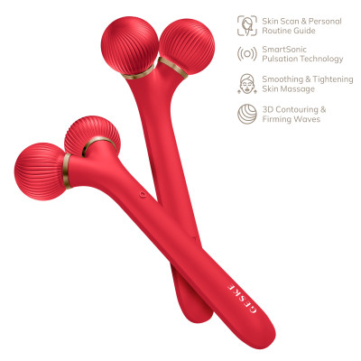 Електронний ультразвуковий ролик для обличчя GESKE Sonic Facial Roller 4 в 1 red