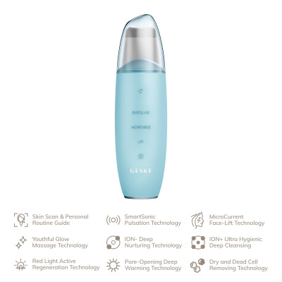 Мікрострумовий скрабер для шкіри та усунення чорних точок GESKE MicroCurrent Skin Scrubber&Blackhead Remover 9 в 1 turquoise