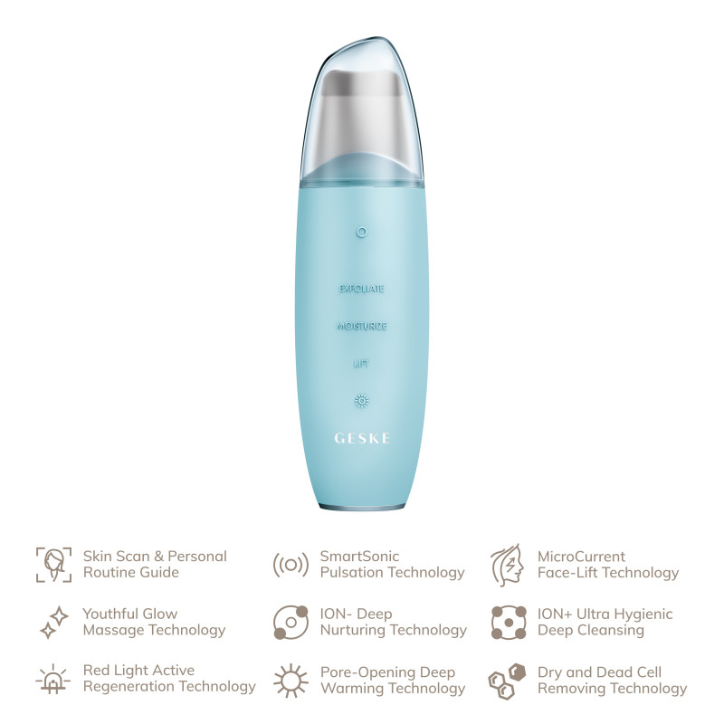 Мікрострумовий скрабер для шкіри та усунення чорних точок GESKE MicroCurrent Skin Scrubber&Blackhead Remover 9 в 1 turquoise