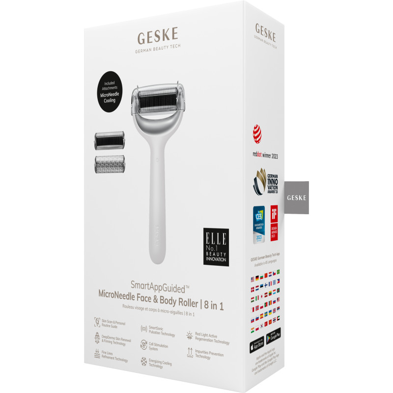 Електронний ролер для обличчя та тіла з мікроголками GESKE MicroNeedle Face&Body Roller white