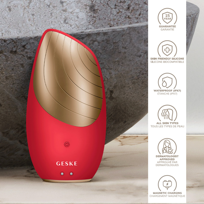 Електронна звукова термощітка для обличчя GESKE Sonic Thermo Facial Brush 6 в 1 red