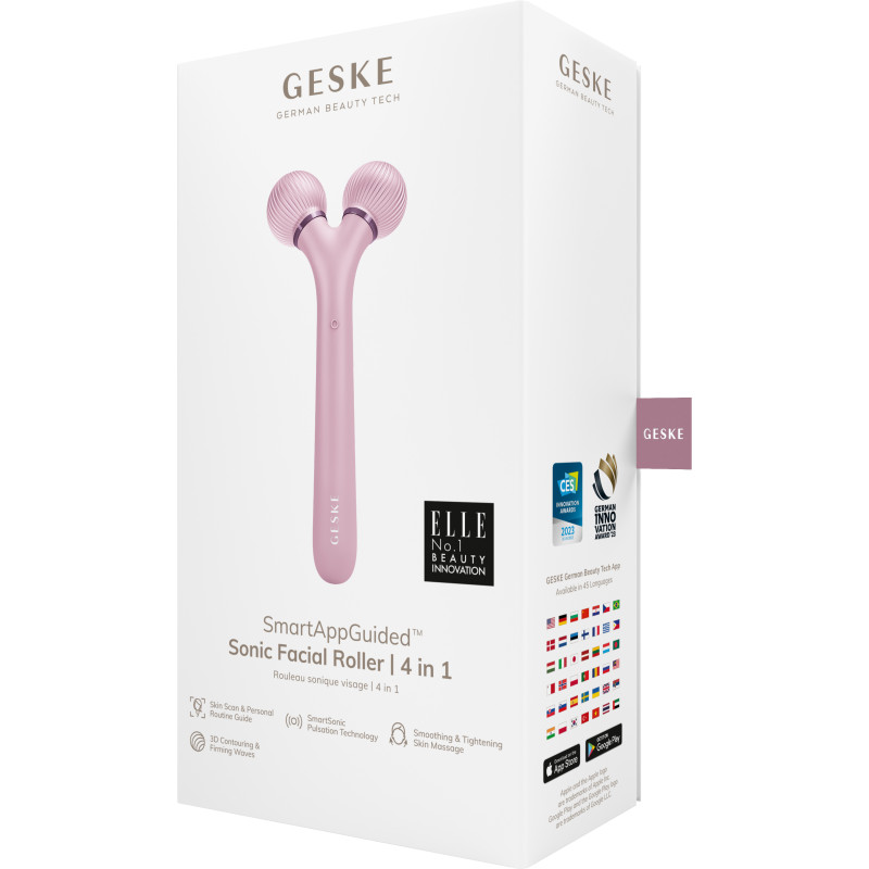 Електронний ультразвуковий ролик для обличчя GESKE Sonic Facial Roller 4 в 1 pink