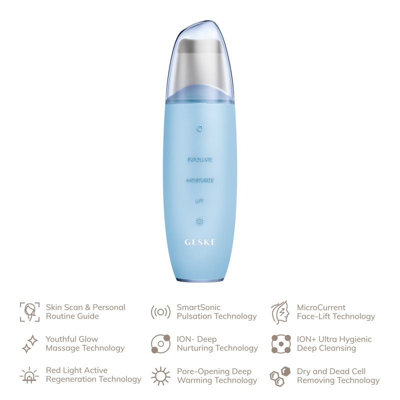 Мікрострумовий скрабер для шкіри та усунення чорних точок GESKE MicroCurrent Skin Scrubber&Blackhead Remover 9 в 1 aquamarine