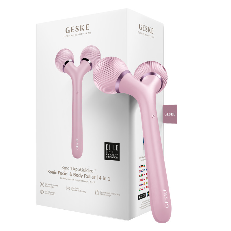 Електронний ультразвуковий ролик для обличчя та тіла GESKE Sonic Facial&Body Roller 4 в 1 pink