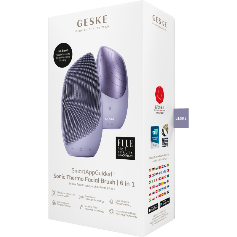 Електронна звукова термощітка для обличчя GESKE Sonic Thermo Facial Brush 6 в 1 purple