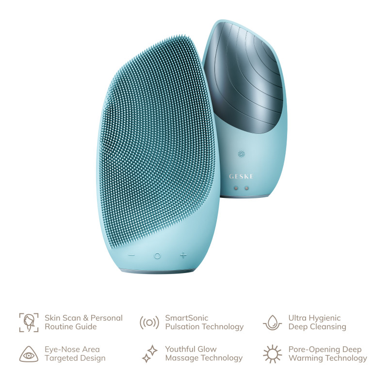 Електронна звукова термощітка для обличчя GESKE Sonic Thermo Facial Brush 6 в 1 turquoise