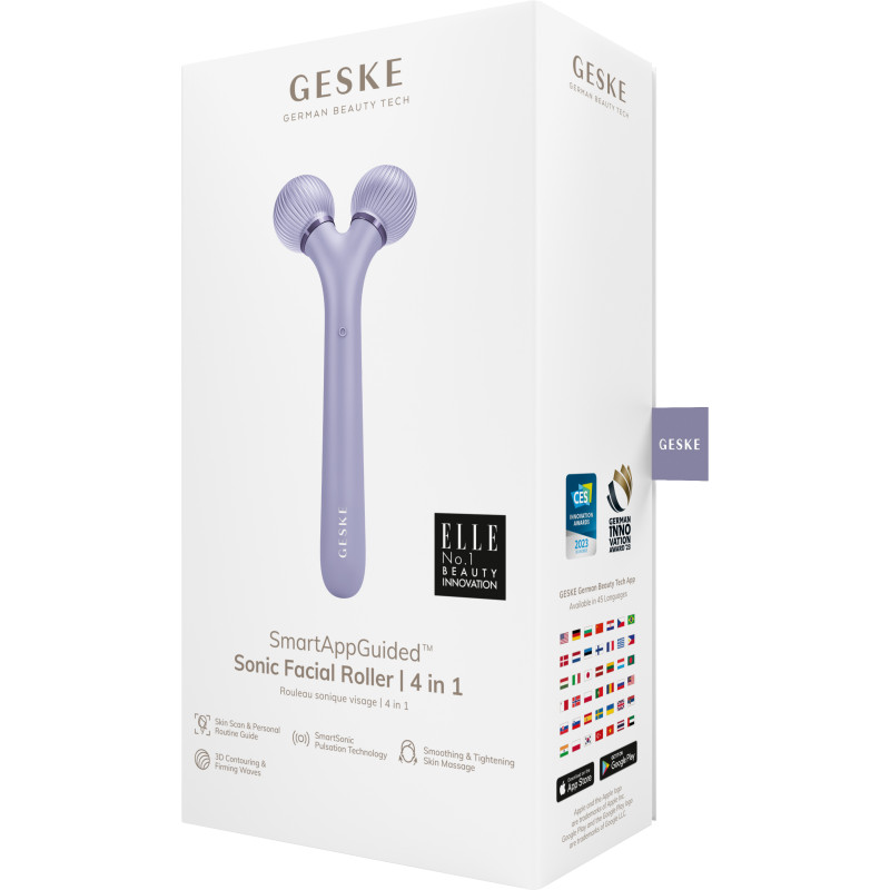 Електронний ультразвуковий ролик для обличчя GESKE Sonic Facial Roller 4 в 1 purple