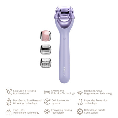 Електронний ролер для обличчя з мікроголками GESKE MicroNeedle Face Roller 9 в 1 purple