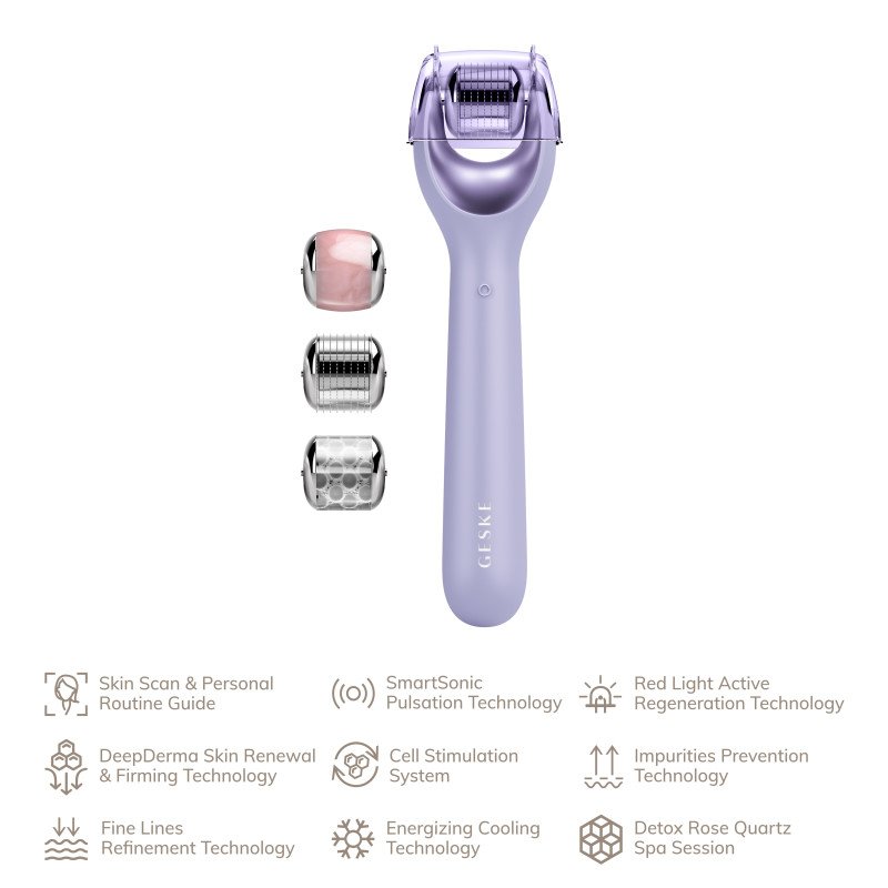 Електронний ролер для обличчя з мікроголками GESKE MicroNeedle Face Roller 9 в 1 purple