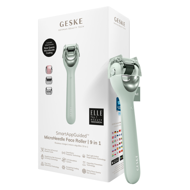Електронний ролер для обличчя з мікроголками GESKE MicroNeedle Face Roller 9 в 1 green