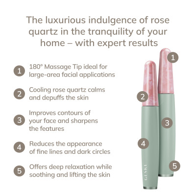 Ручка-масажер для обличчя з рожевим кварцом GESKE SmartAppGuided Rose Quartz & Depuffing Pen 6in1 green