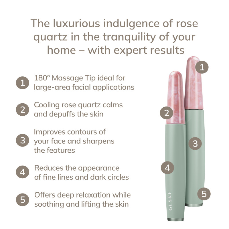 Ручка-масажер для обличчя з рожевим кварцом GESKE SmartAppGuided Rose Quartz & Depuffing Pen 6in1 green