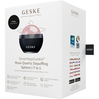 Кульковий масажер з рожевим кварцом GESKE SmartAppGuided Rose Quartz Depuffing Sphere 7in1 black