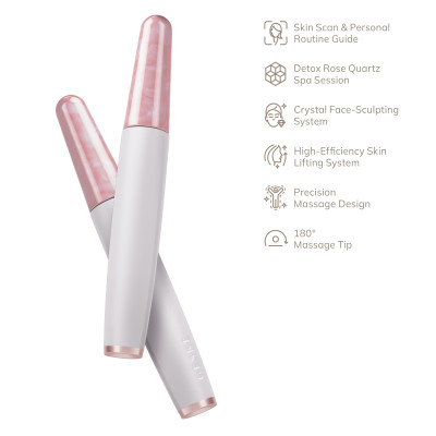 Ручка-масажер для обличчя з рожевим кварцом GESKE SmartAppGuided Rose Quartz & Depuffing Pen 6in1 starlight