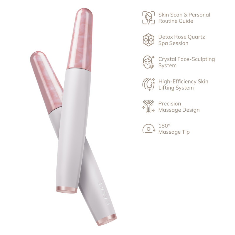 Ручка-масажер для обличчя з рожевим кварцом GESKE SmartAppGuided Rose Quartz & Depuffing Pen 6in1 starlight