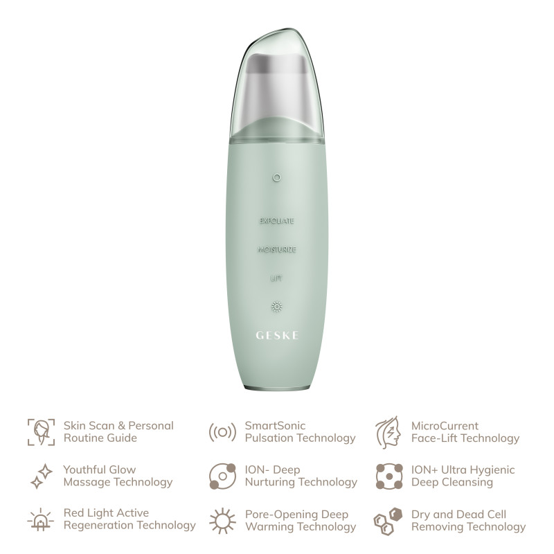 Мікрострумовий скрабер для шкіри та усунення чорних точок GESKE MicroCurrent Skin Scrubber&Blackhead Remover 9 в 1 green