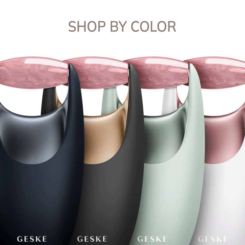 Ролер-масажер для обличчя з рожевим кварцом GESKE SmartAppGuided Rose Quartz Roller 5in1 gray