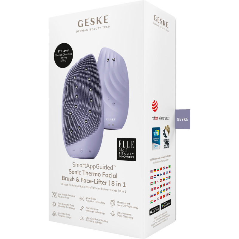 Очищувальна щітка для обличчя GESKE Sonic Thermo Facial Brush&Face-Lifter 8 в 1 purple