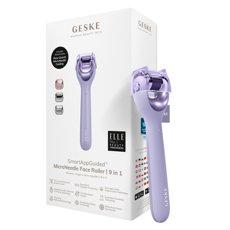 Електронний ролер для обличчя з мікроголками GESKE MicroNeedle Face Roller 9 в 1 purple