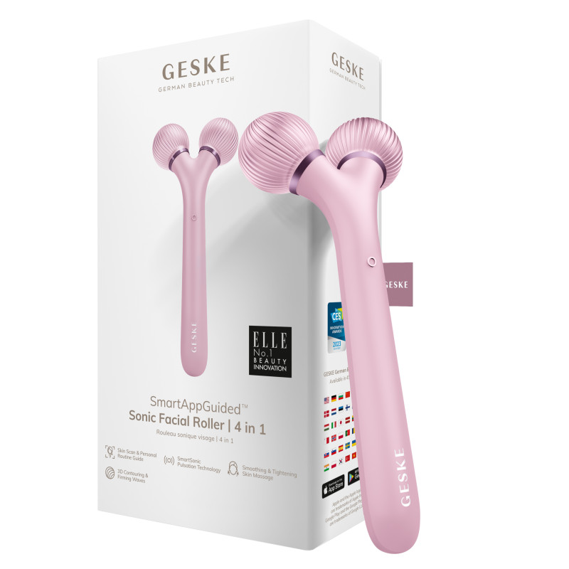 Електронний ультразвуковий ролик для обличчя GESKE Sonic Facial Roller 4 в 1 pink