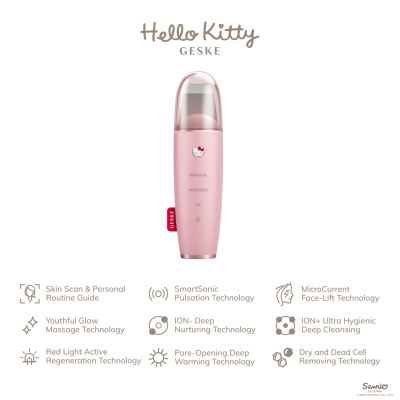 Мікрострумовий скрабер для шкіри та усунення чорних точок GESKE MicroCurrent Skin Scrubber&Blackhead Remover Hello Kitty pink
