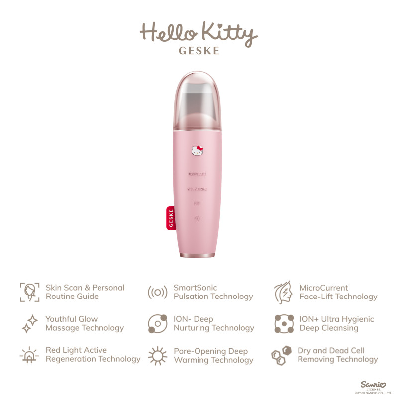 Мікрострумовий скрабер для шкіри та усунення чорних точок GESKE MicroCurrent Skin Scrubber&Blackhead Remover Hello Kitty pink
