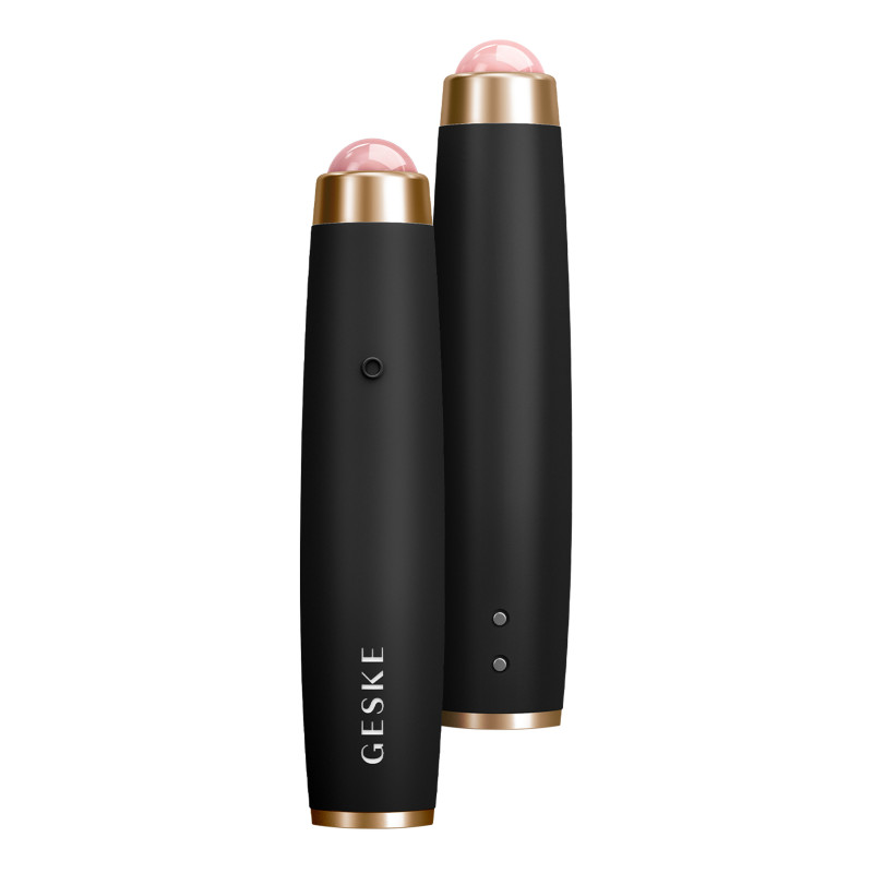 Ручка-масажер для обличчя з рожевим кварцом GESKE SmartAppGuided Sonic Rose Quartz LED Depuffing Pen 8in1 gray